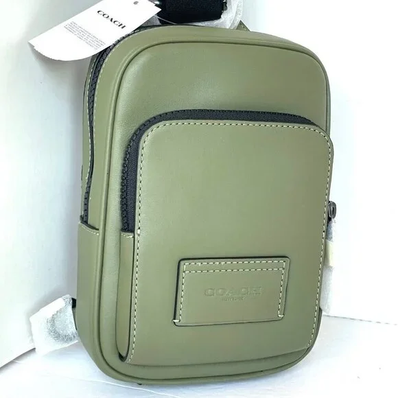 Coach Racer Sling Pack Army Green Leather Crossbody Bag CU252